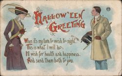 Halloween Greeting: Man and Woman Postcard