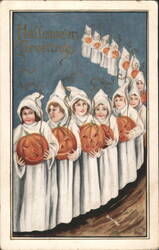 Halloween Greetings: Children in White Costumes with JOLs Postcard