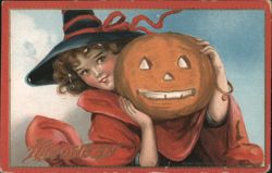 Witch with Jack-O-Lantern Postcard