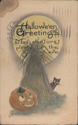 Halloween Greetings, JOL, Black Cat Postcard
