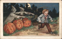 A Halloween Greeting, Boy Chased by Ghosts and JOLs Postcard
