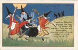 Seven Old Witches Weaving Spells of Good Cheer Postcard