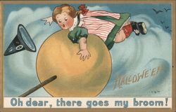 Halloween Girl: Oh dear, there goes my broom! Postcard
