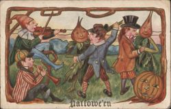 Hallowe'en Musicians and Jack-O-Lanterns Postcard