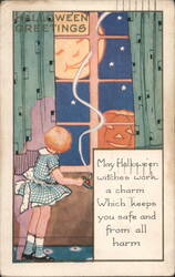Girl With Halloween Charm Postcard