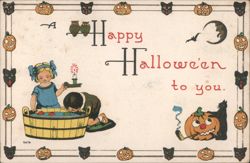 Happy Halloween to You, Children Bobbing for Apples Postcard