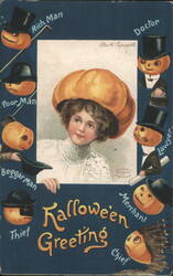 Halloween Greeting, Girl with JOLs Postcard