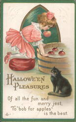 Halloween Pleasures, Girl Bobbing for Apples Postcard