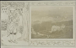 English Town View Vignette Postcard