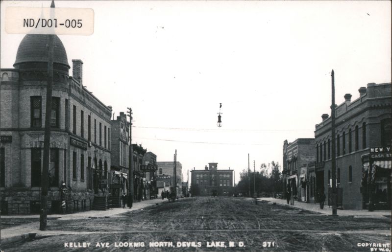 Kelley Ave Looking North, First National Bank Street Scene Devils Lake North Dakota