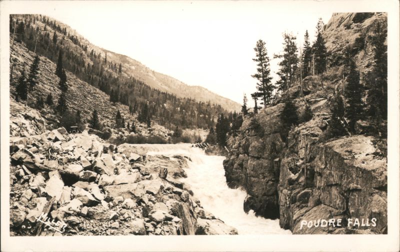 Poudre Falls Rocky Canyon Landscape with Vintage Car Colorado
