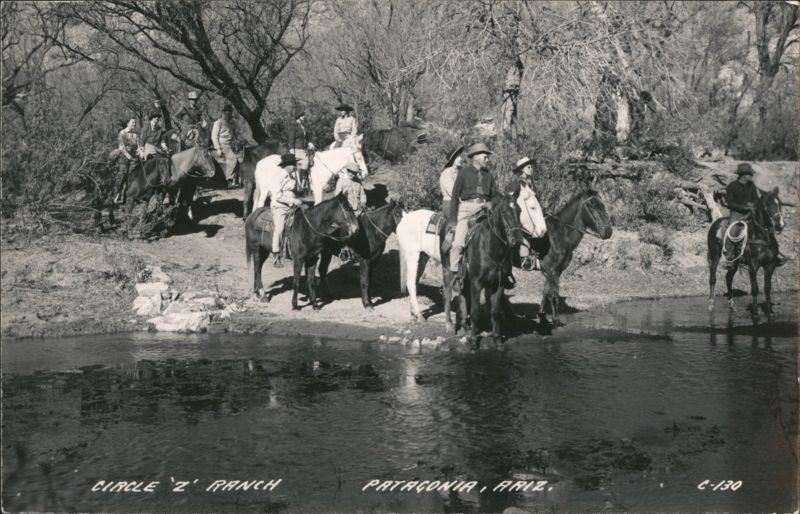 Circle Z Ranch Horseback Riders Crossing Stream Patagonia Arizona