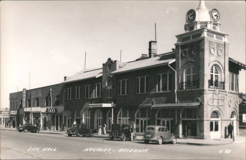 City Hall Building with Clock Tower and Vintage Cars Nogales Arizona