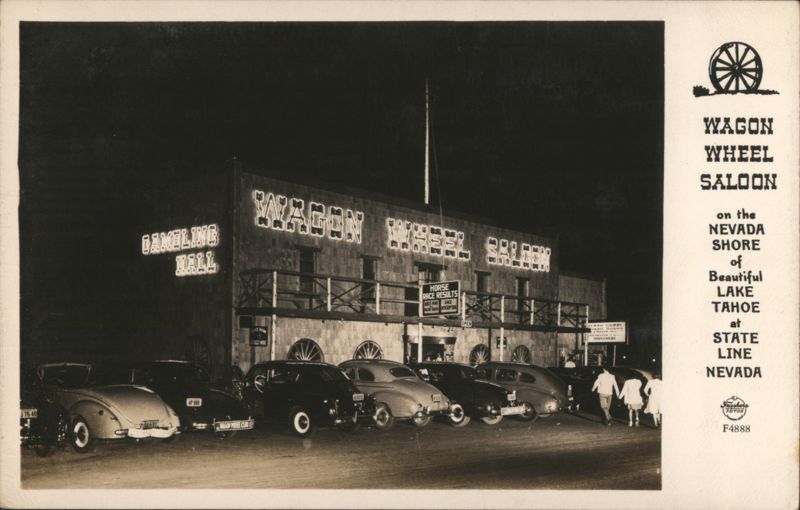Wagon Wheel Saloon Gambling Hall Night View Lake Tahoe State Line Nevada