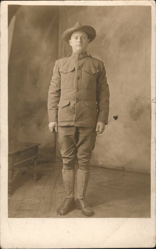 WWI US Army Soldier Studio Portrait Uniform Campaign Hat