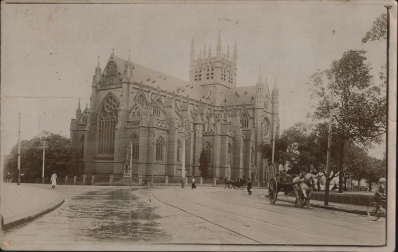St Mary's Cathedral Exterior with Horse Drawn Cart Sydney Australia