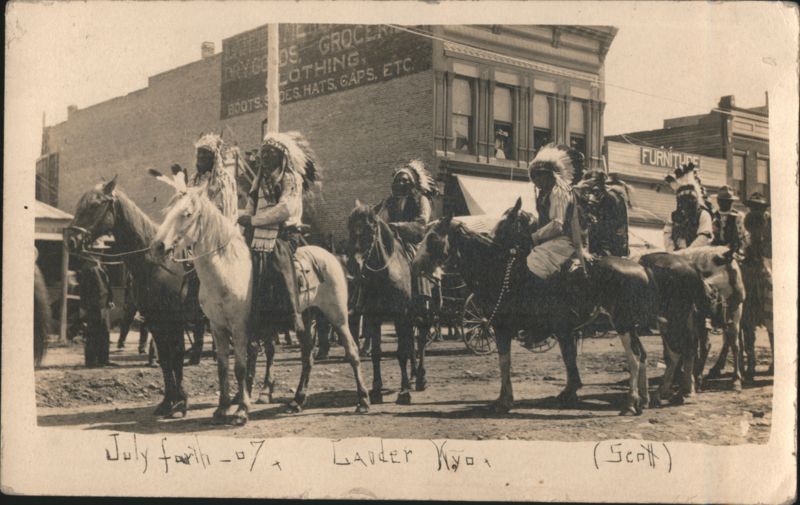 Native Americans on Horseback Parade July 4th 1907 Lander Wyoming