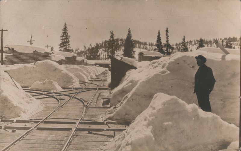 Hobart Mills Railroad Tracks Deep Snow Winter Scene 1910 California