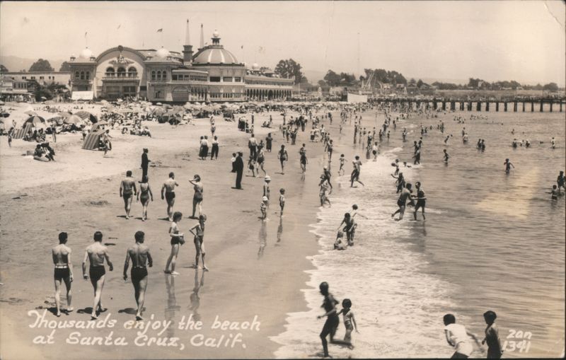 Crowded Beach Scene Santa Cruz Boardwalk Casino Plunge California
