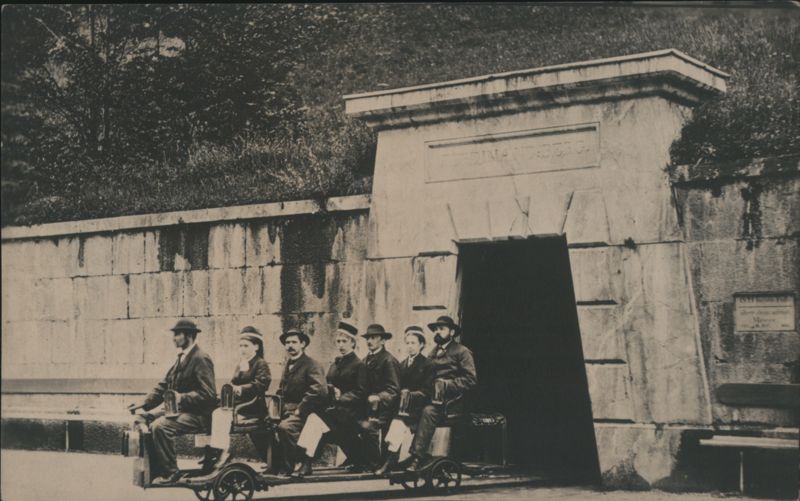 Berchtesgaden Salt Mine Exit, Tourists on Rail Car Germany