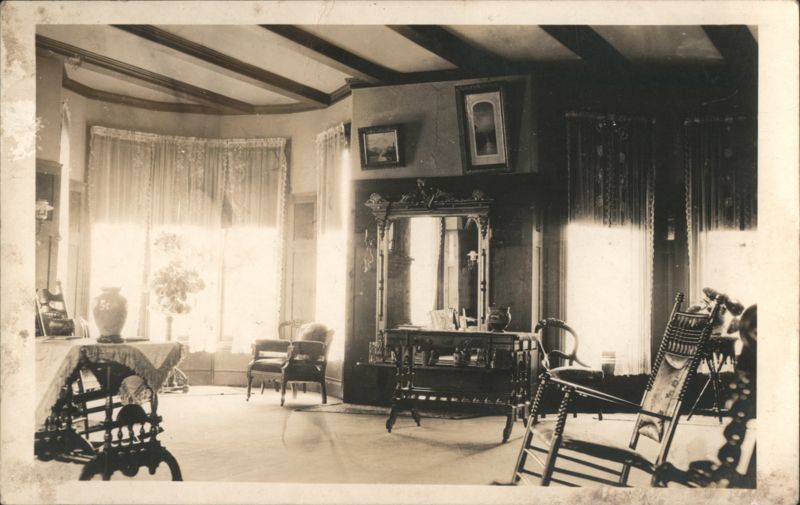 Interior Parlor Scene with Bay Window and Rocking Chair