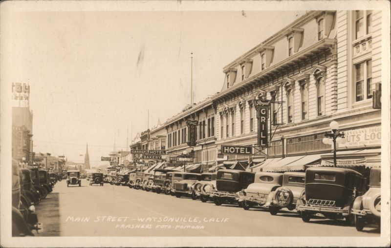 Main Street Scene with Parked Cars, Watsonville, CA California