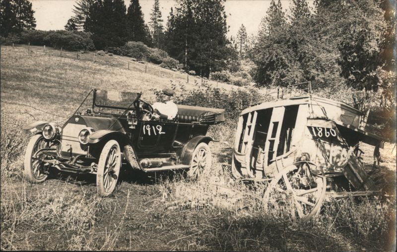 1912 Automobile & 1860 Stagecoach Transportation Contrast Auburn California
