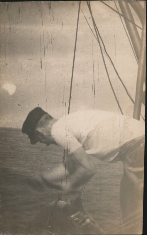 Man Wearing Peaked Cap on Ship Deck Profile View People in Uniform