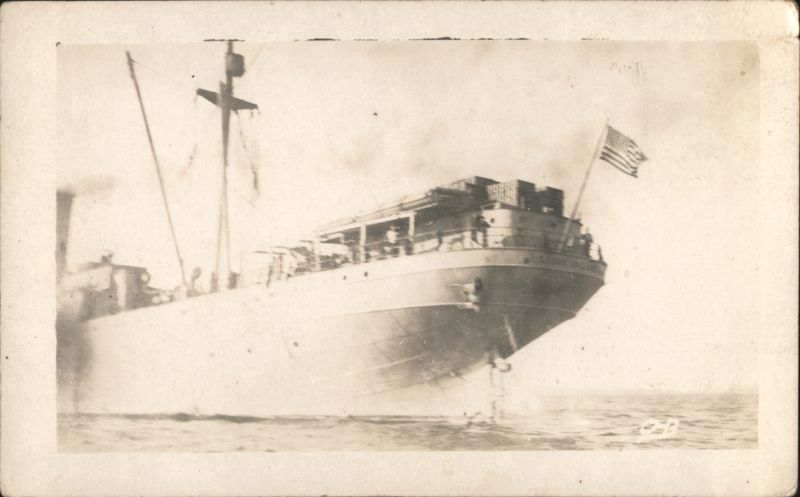 Stern View of American Ship with Cargo on Deck Transportation