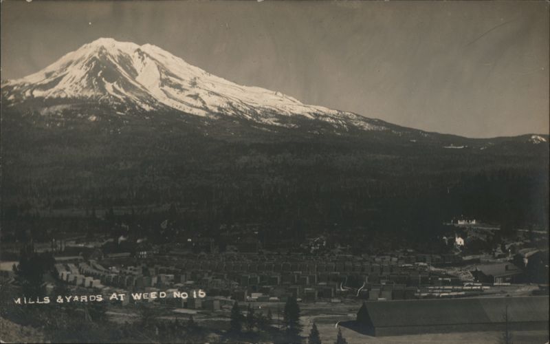 Mills & Yards at Weed No 15, Lumber Stacks & Mount Shasta California