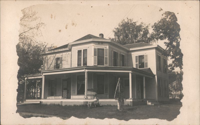 Large White House with Wrap-Around Porch, Child and Dog Clarinda Iowa