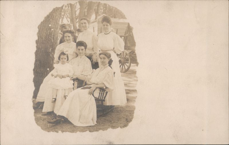 Edwardian Group Portrait Five Women and Child Outdoors