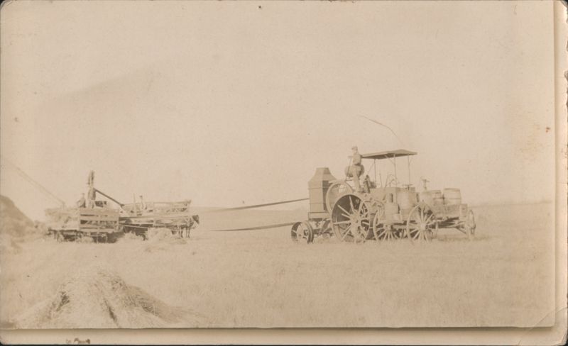 Steam Traction Engine Threshing Scene Harvest Crew
