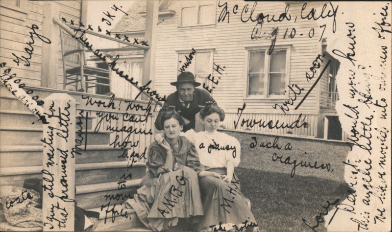 Group on Porch Steps, Playful Pose, McCloud California 1907