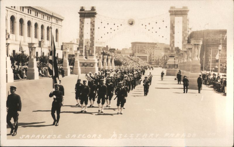 1925 Japanese Sailors Military Parade Marching Band Street Scene San Francisco California