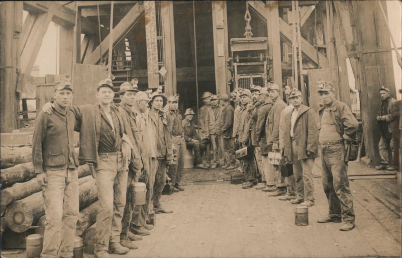 Group of Miners at Gold Mine Headframe Jackson California