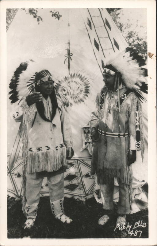 Two Native American Men in Full Regalia by Tipi Native Americana