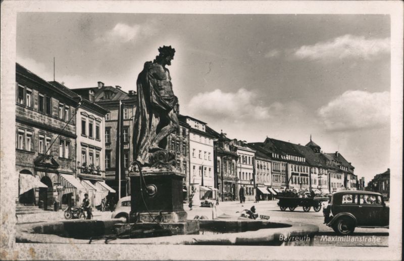 Maximilianstraße Street Scene with Fountain Statue Bayreuth Germany