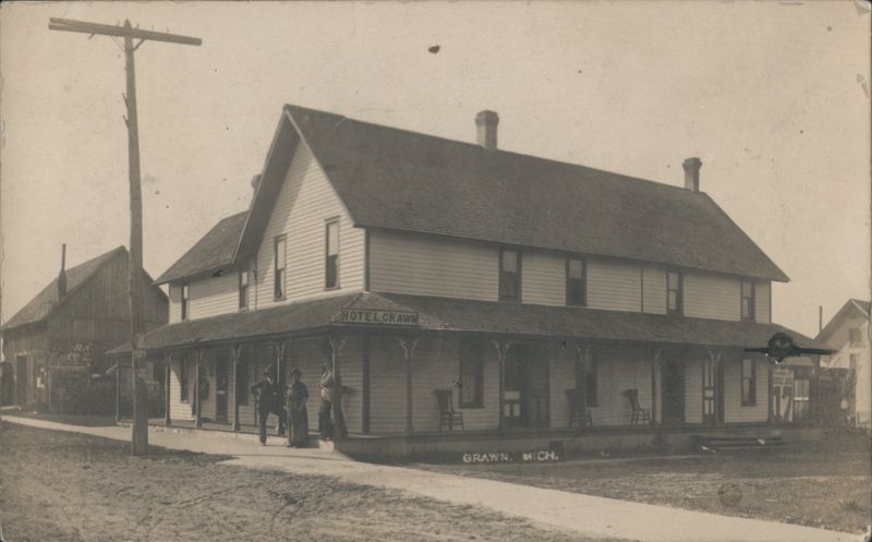 Hotel Grawn Exterior with People on Porch Michigan