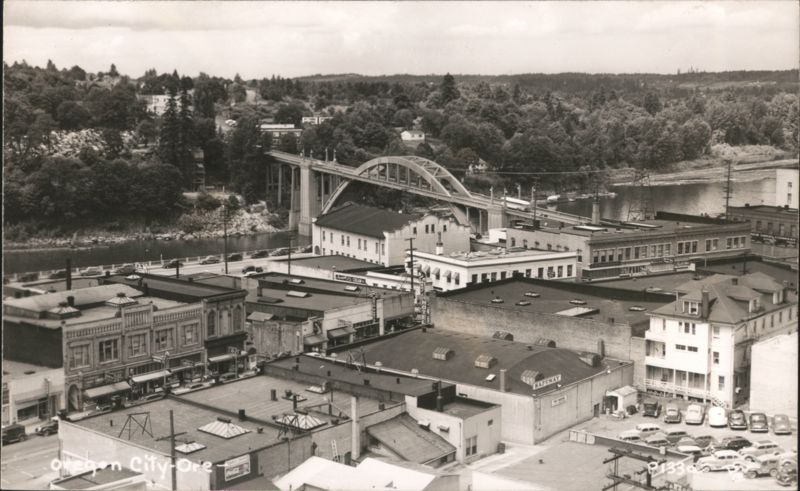 Downtown Oregon City Aerial View Arch Bridge & Safeway
