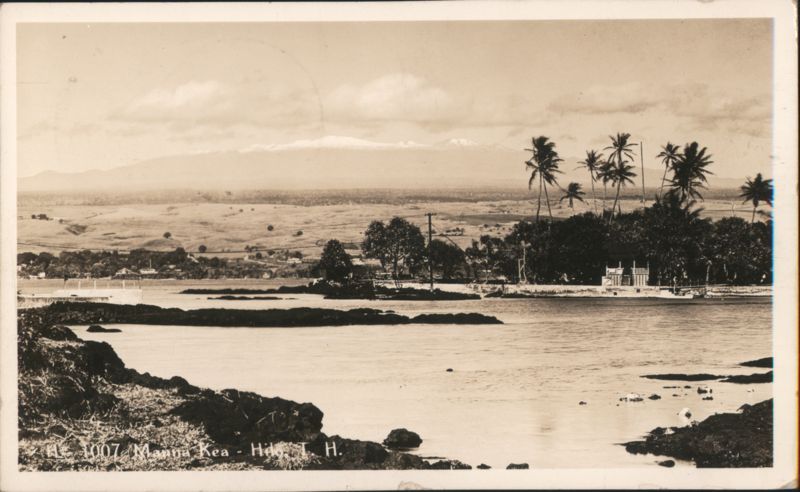Mauna Kea Snow Capped Mountain View from Hilo Coast Hawaii