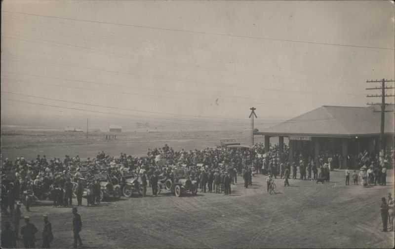 Devils Lake Depot Crowd & Early Automobiles North Dakota