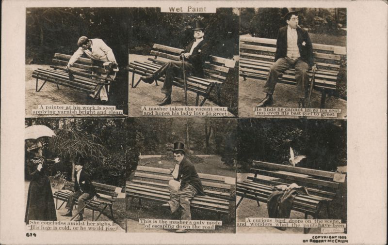 Wet Paint Comic Strip - Masher Stuck to Park Bench