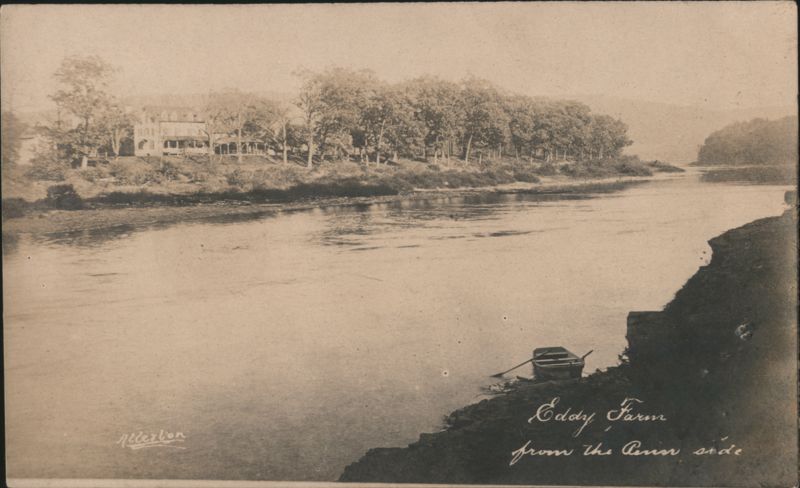 Eddy Farm from the River Side with Rowboat Allerton
