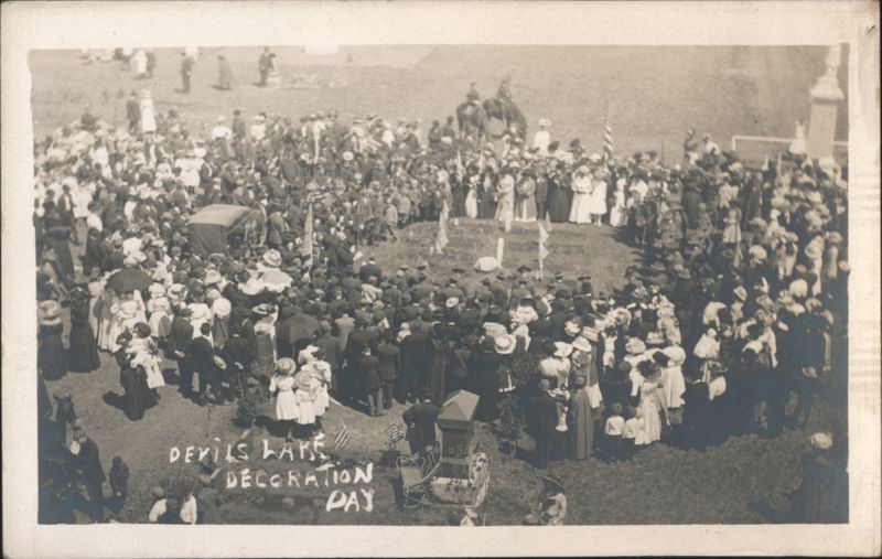 Decoration Day Ceremony Crowd at Cemetery Devils Lake ND North Dakota