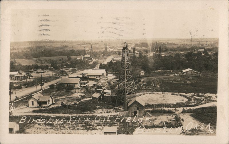 Birds Eye View Oil Fields, Wooden Derricks, Bristow OK Oklahoma