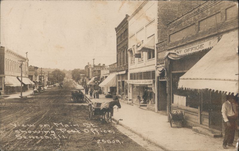 View on Main St. Showing Post Office and Storefronts Seneca Illinois