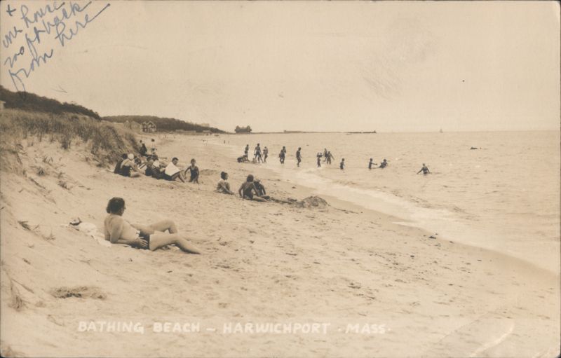 Bathing Beach Scene Harwich Port Massachusetts 1935