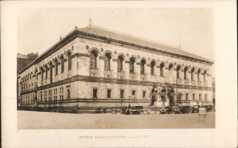 Boston Public Library Exterior with Vintage Cars Massachusetts