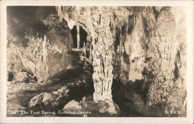The First Spring, Carlsbad Cavern, Stalactites & Columns New Mexico